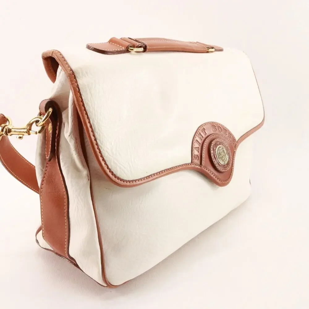 Vtg Saint Borse Handbag Women Medium Ivory Brown Pebble Leather Shoulder Bag